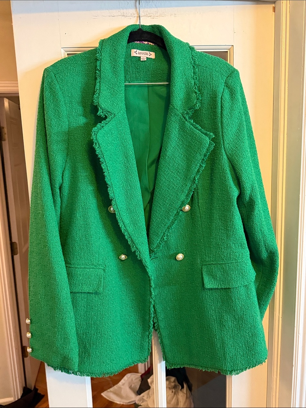 Nanette Lepore Emerald Green Tweed Double-Breasted Blazer NWOT
